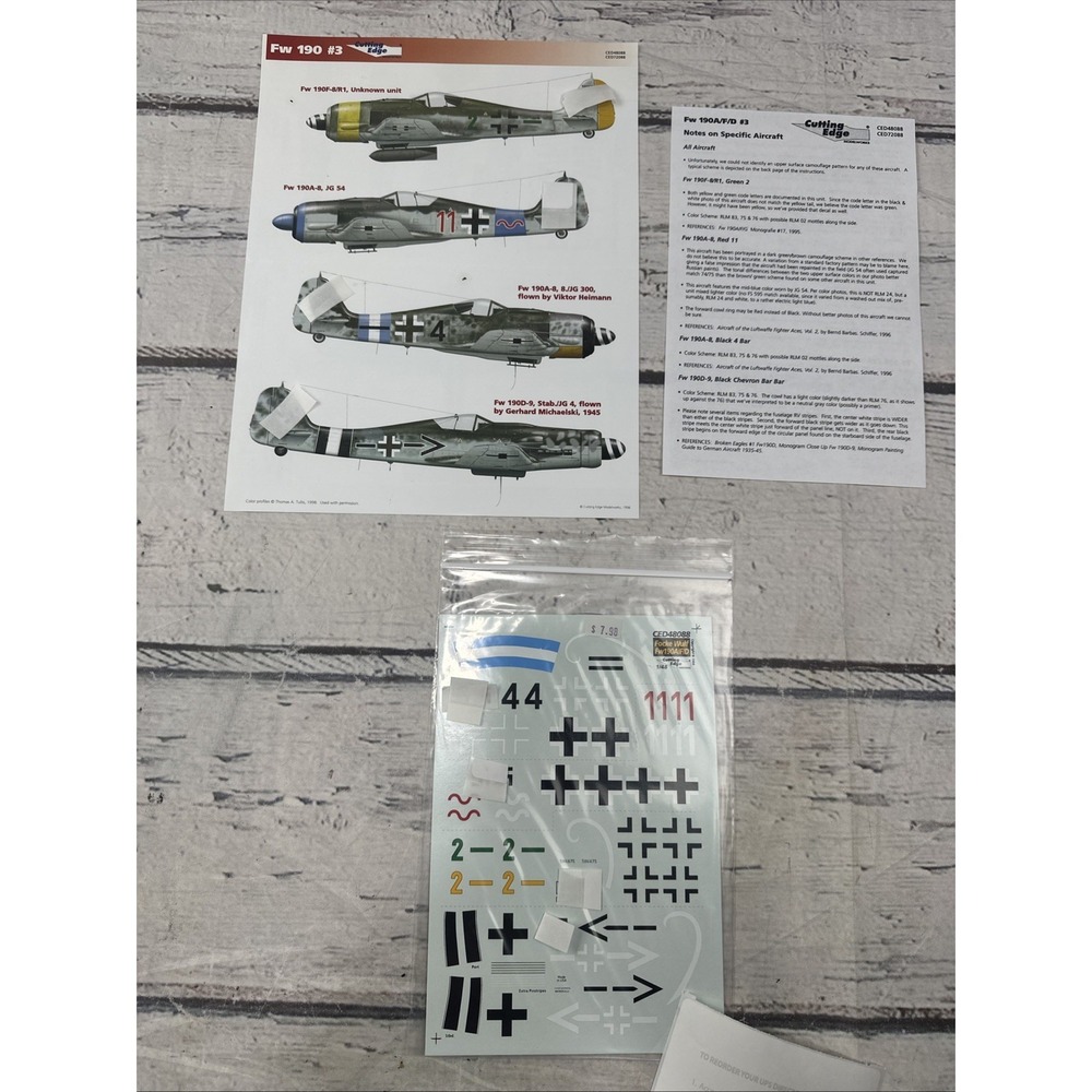 NEW Vtg Premium Cutting Edge Fw 190 Decals — JG 300, JG 54, Dora (CED48088)